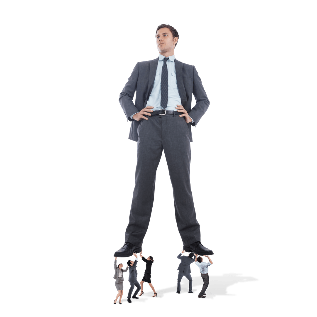 Giant Businessman Supported by Colleagues on Transparent Background