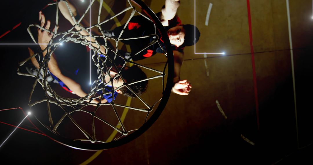 Basketball Players Jump Catch Ball in Dynamic Action