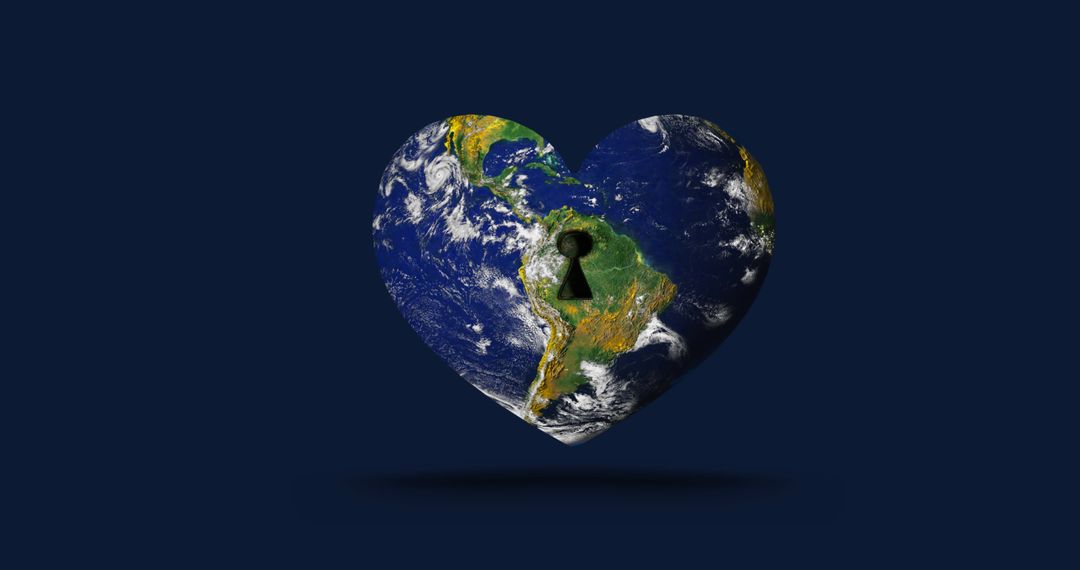 Heart Shaped Earth with Keyhole Concept on Dark Background