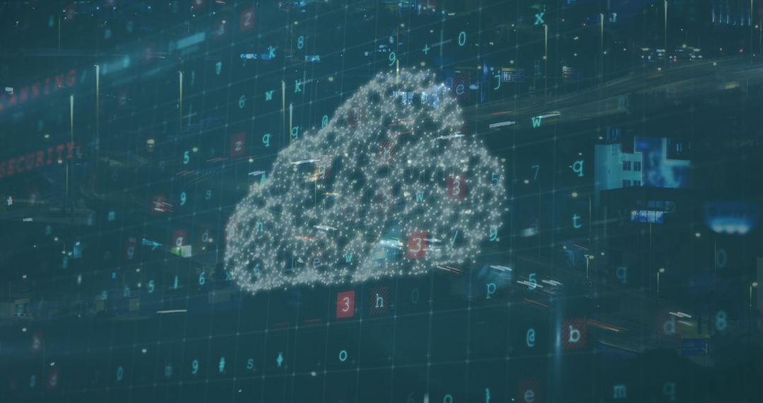 Digital Cloud Data Network Over City at Night