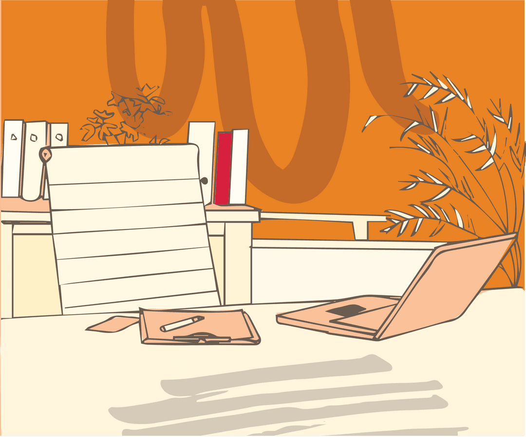 Transparent Desk Workspace with Laptop and Notes Illustration