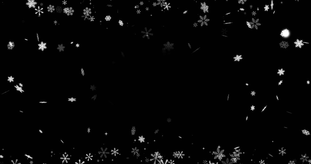 Falling Snowflakes with Black Background and Copy Space