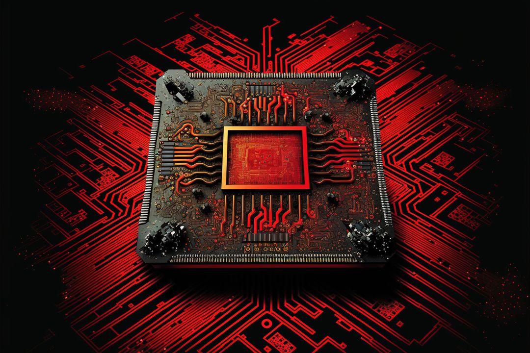 Red computer processor on black background, created using generative ai technology - Free Images, Stock Photos and Pictures on Pikwizard.com