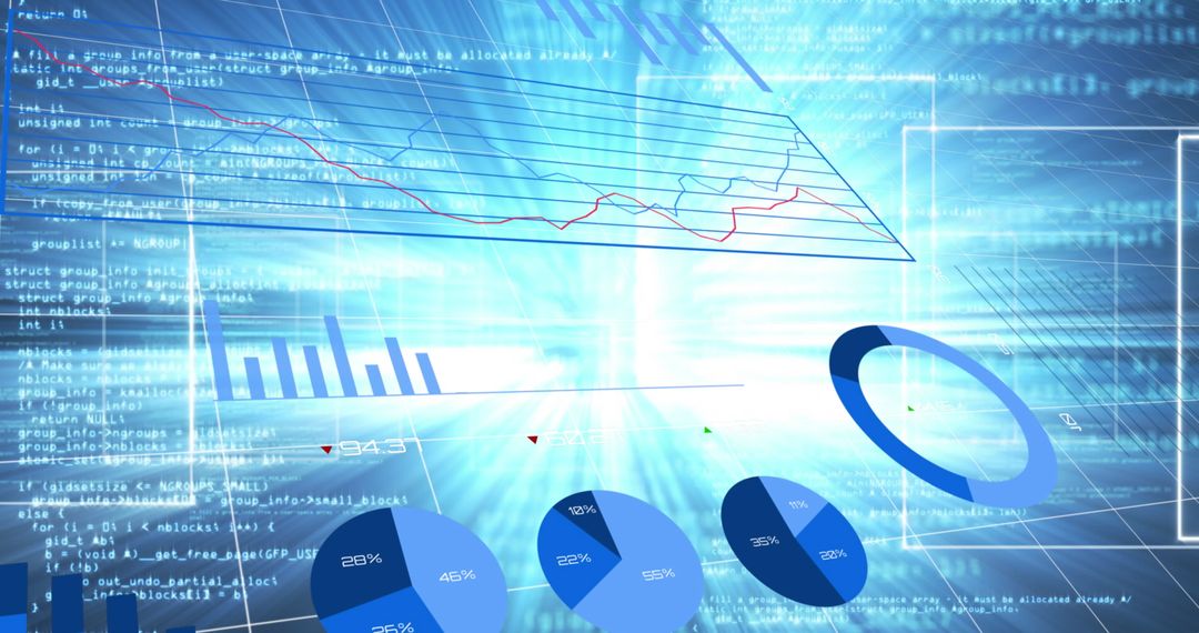 Digital Data Visualization with Blue Financial Analytics Interface