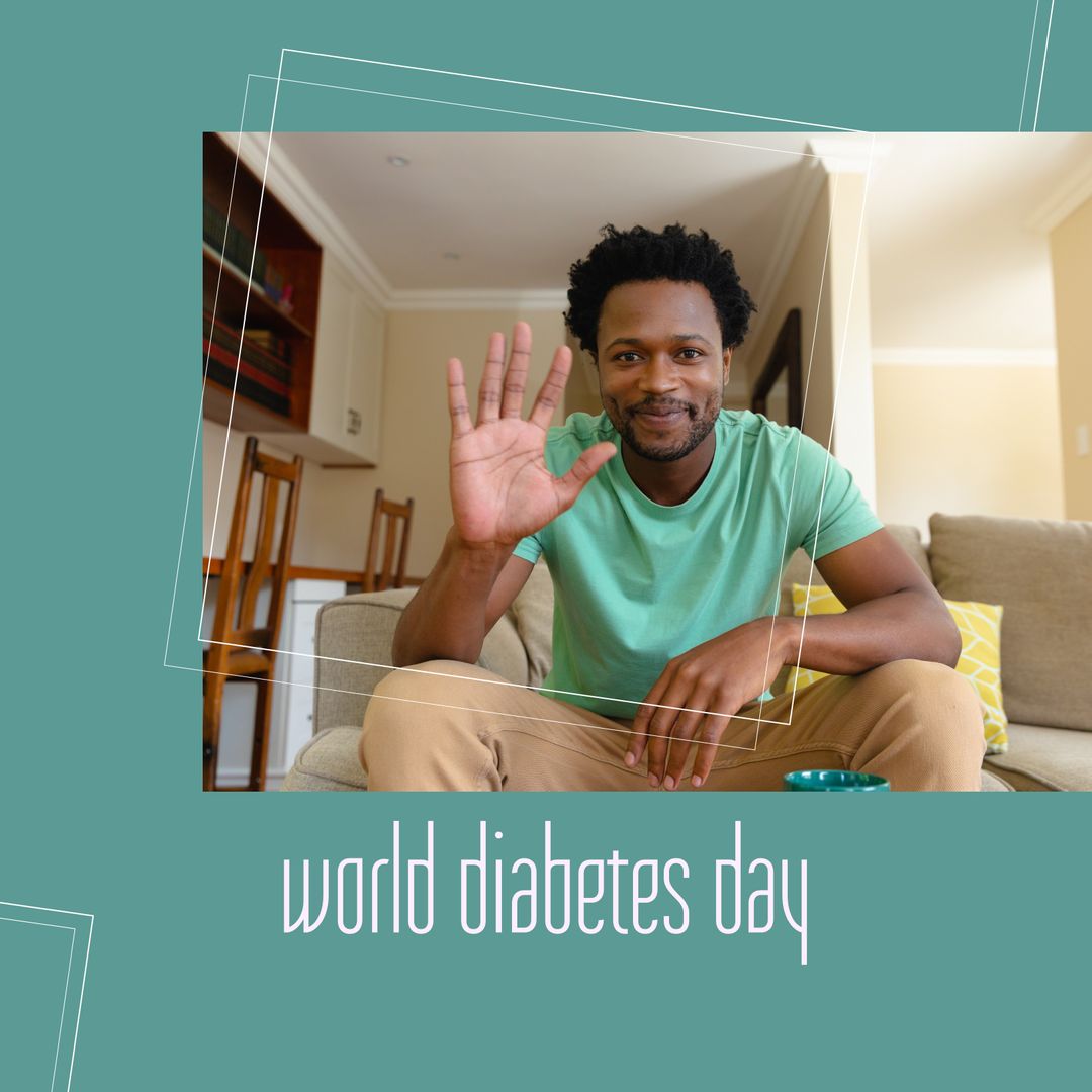 African American Man Waving for World Diabetes Day Awareness Campaign - Download Free Stock Templates Pikwizard.com