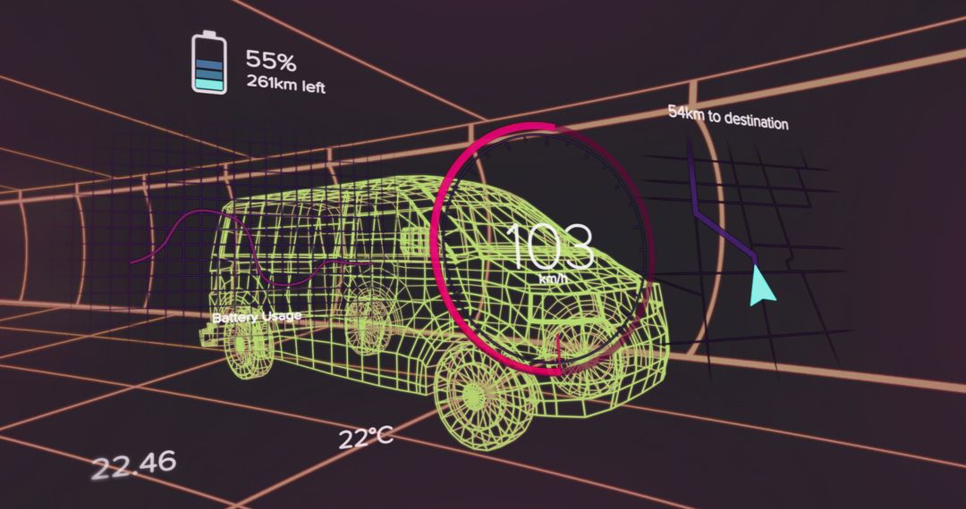 Futuristic Van 3D Model in Digital Navigation Interface