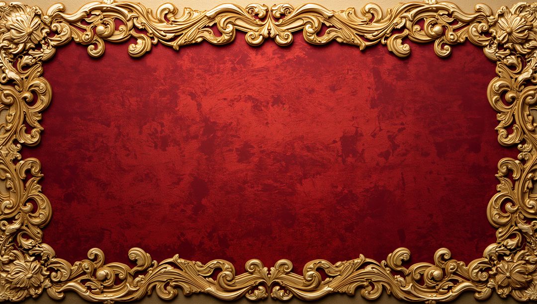 Gilded Baroque Frame Framing Red Velvet Panel with Ornate Rococo Scrollwork and Rosettes