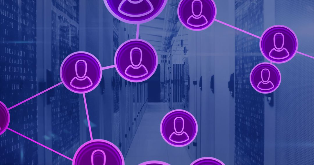 Digital Network Connections Overlay on Server Room