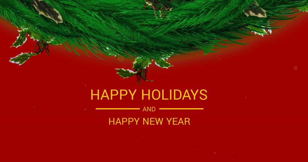 Holiday Greetings with Festive Winter Wreath on Red Background