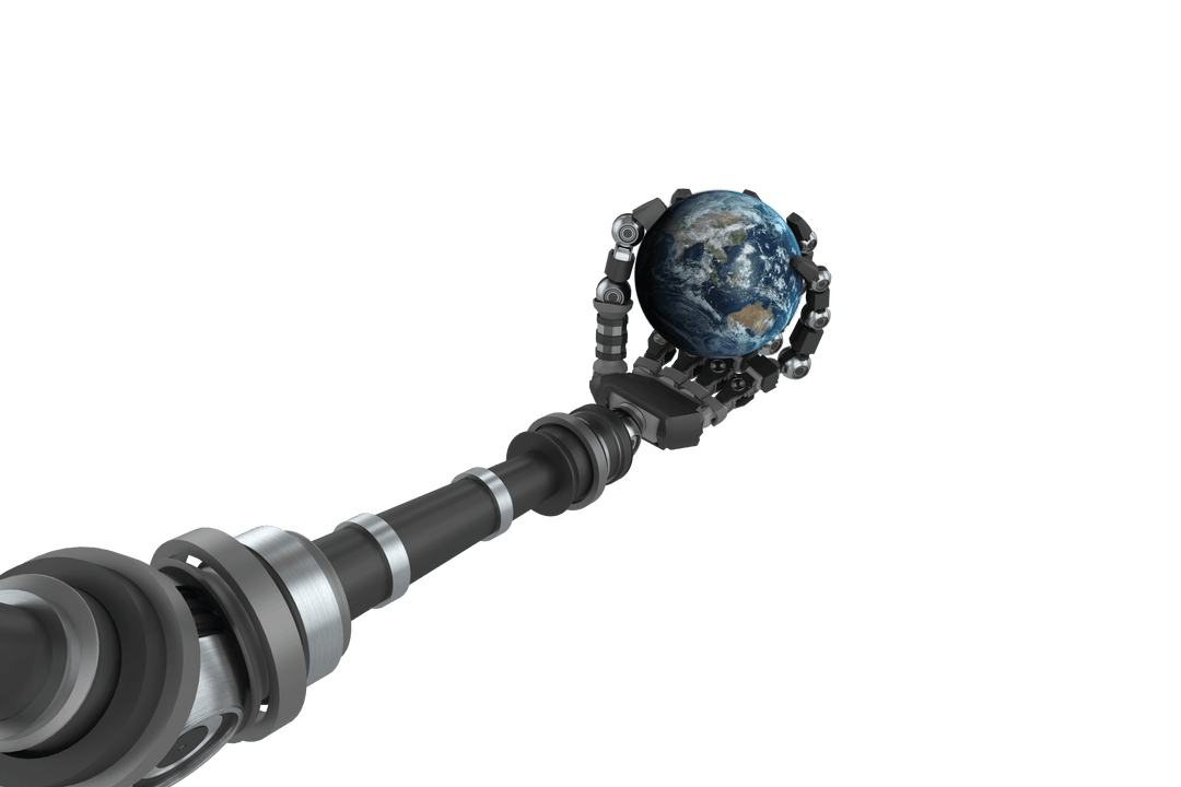 Futuristic Robot Hand Holding Transparent Globe