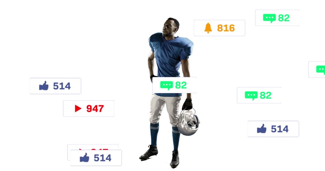 American Football Player Surrounded by Digital Social Media Notifications