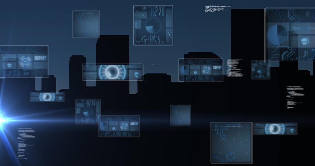 Futuristic Data Interfaces Over Cityscape
