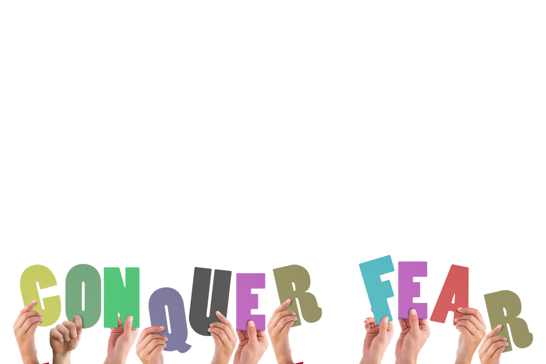 Hands Holding Colorful Transparent Letters Saying 'Conquer Fear' - Download Free Stock Images Pikwizard.com