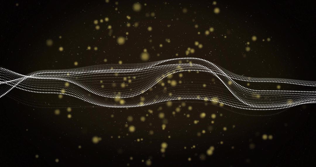 Elegant Flowing Dotted Wave Lines with Golden Particle Bokeh