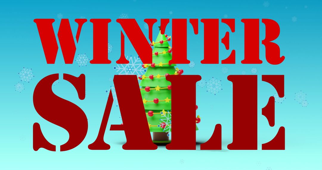 Festive Winter Sale Banner with Christmas Tree and Snowflakes