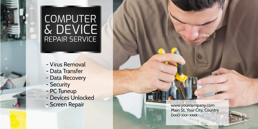 Tech Expert Repairing Computer Components for Repair Service Advertisement - Download Free Stock Templates Pikwizard.com