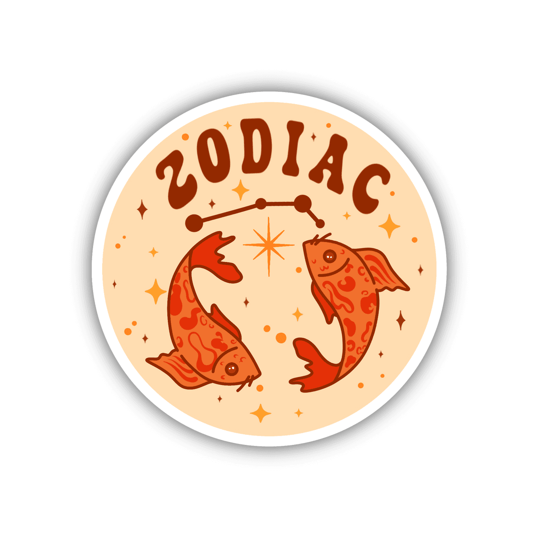 Pisces Zodiac Symbol with Fish and Starry Design on Transparent Background