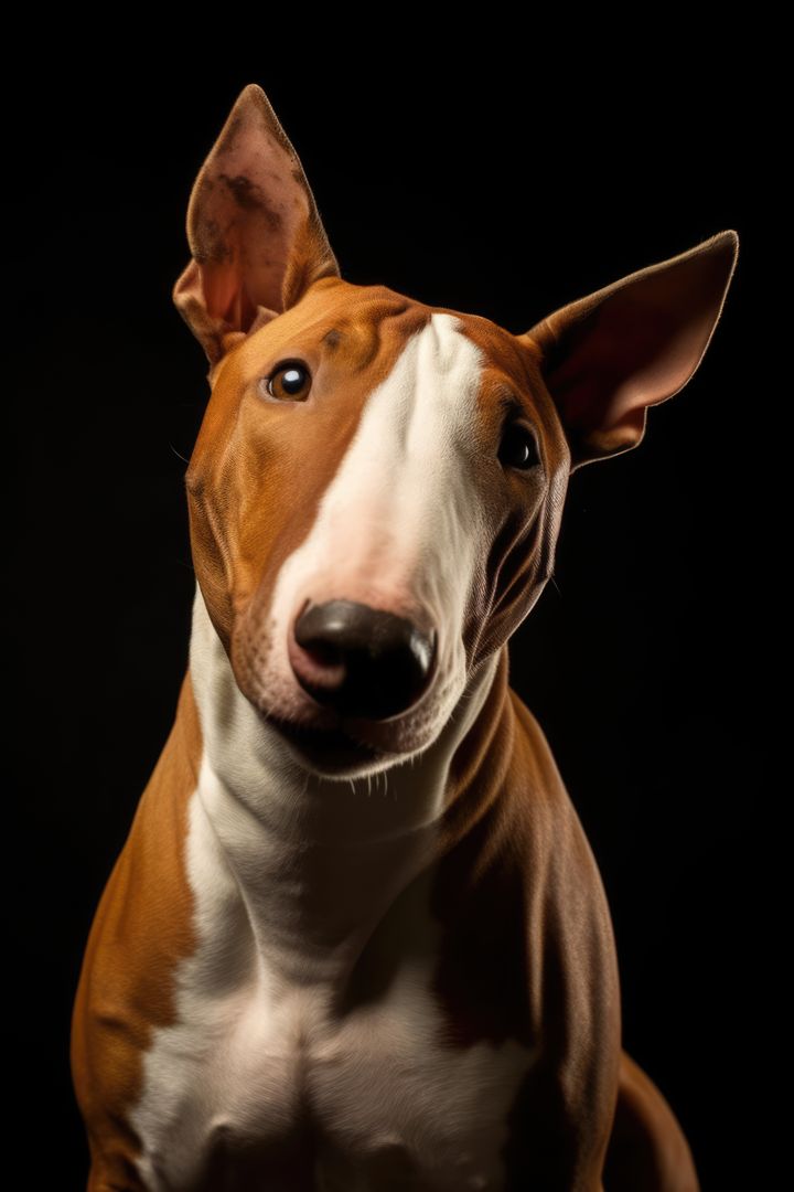 Portrait of cute brown bull terrier on dark background, created using generative ai technology - Free Images, Stock Photos and Pictures on Pikwizard.com