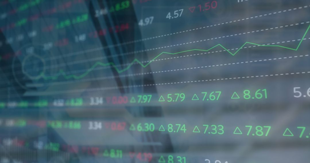 Digital Stock Market Data Overlay on City Skyline