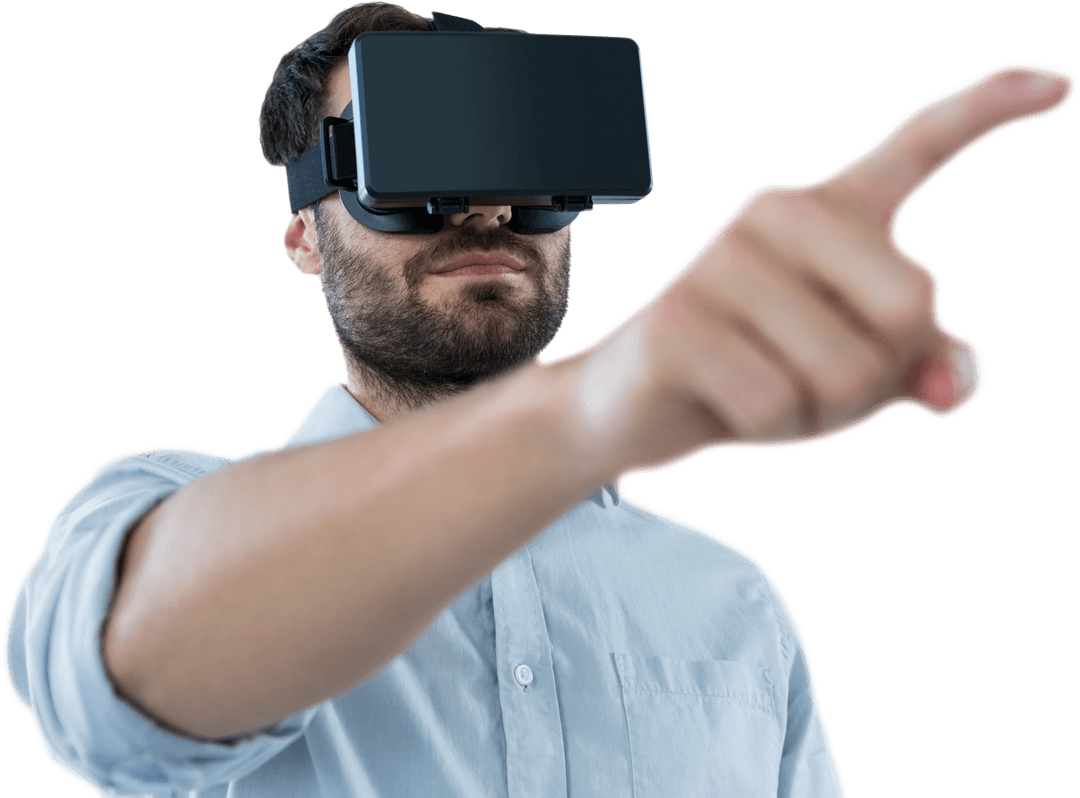 Transparent Background: Man Interacting with Virtual Reality