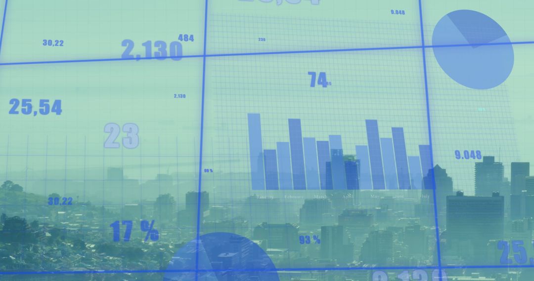 Statistical Data Visualizations Over Modern Urban Cityscape