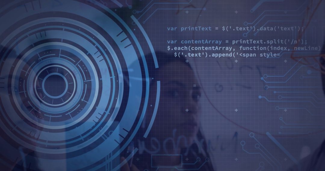 Futuristic Interface with HUD and Code Elements for Technology Concepts