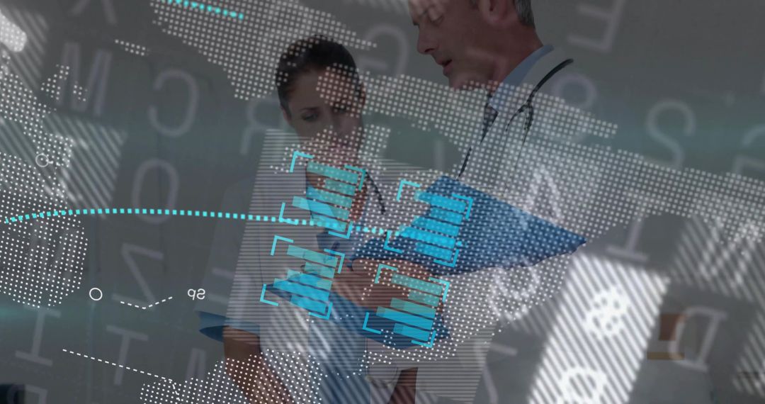 Medical Professionals Analyzing Data on Holographic Display