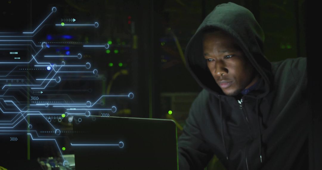 Cybersecurity Specialist Analyzing Data with Futuristic Interface