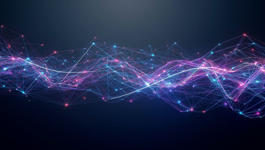 Abstract Glowing Wireframe with Networking Nodes and Threads