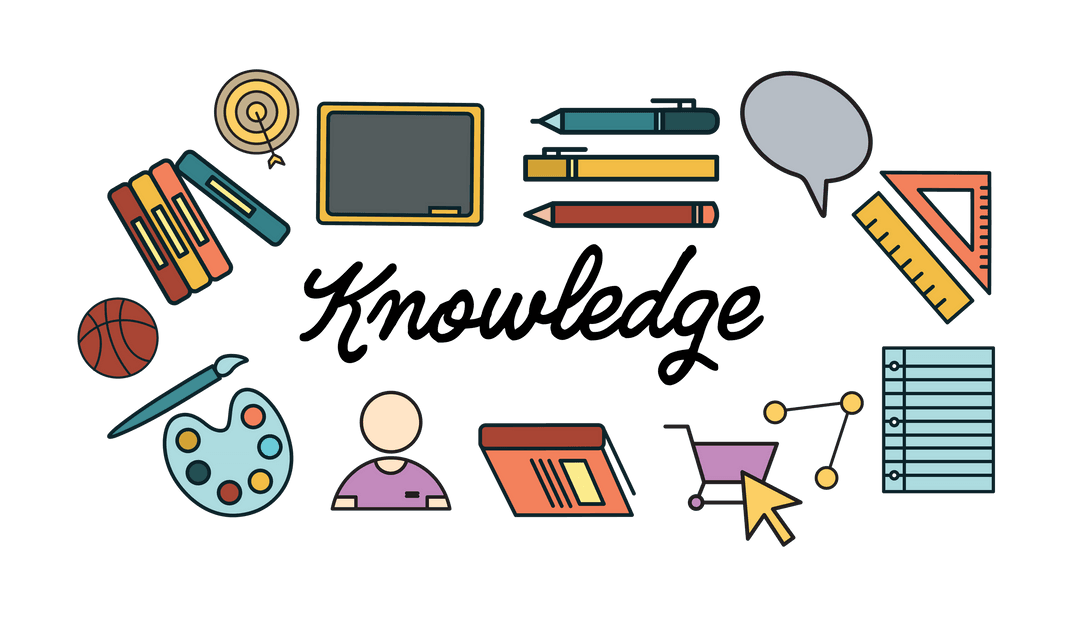Colorful Education Icons on Transparent Background for Learning Concepts