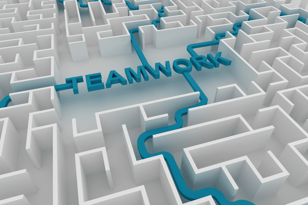 3D Concept of Transparent Teamwork Amid Maze Challenges