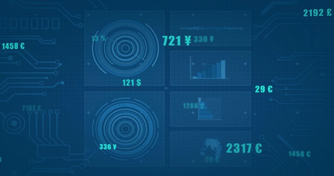 Futuristic Financial Dashboard with Digital Analytics Widgets