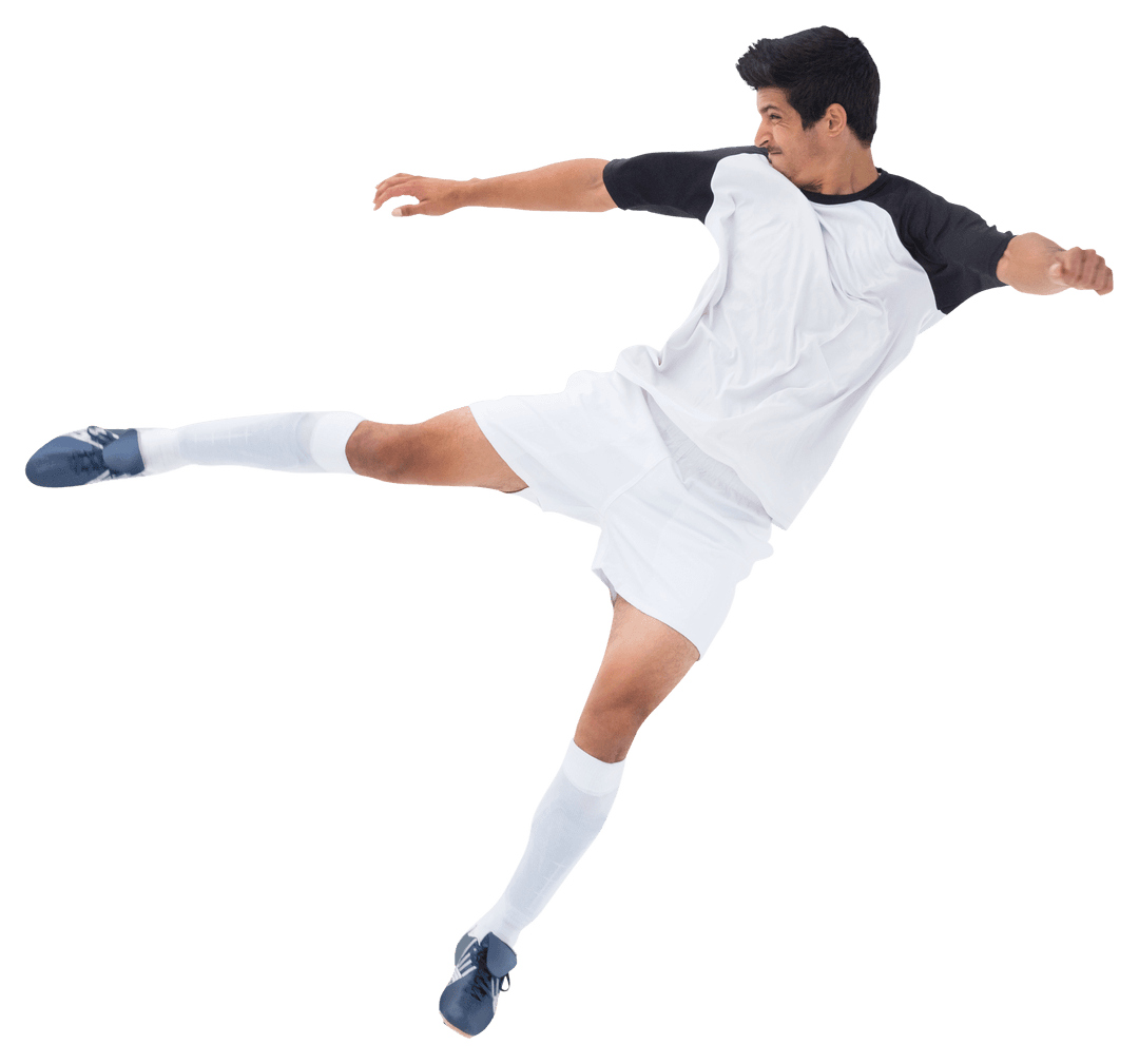 Soccer Player in Action Kicking Ball on Transparent Background