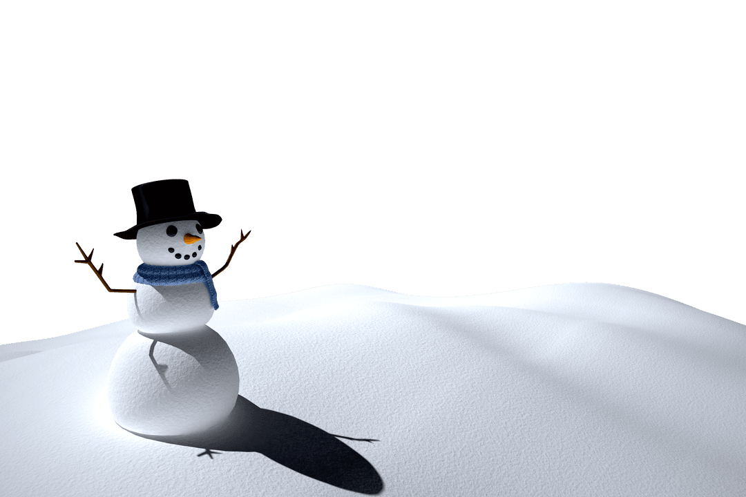Charming Snowman in Winter Landscape on Transparent Background
