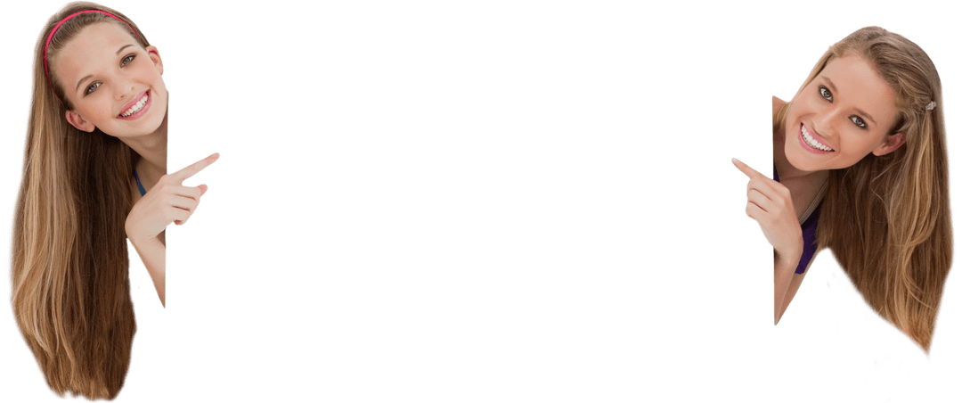 Smiling Women Showing Transparent Sign on White Background