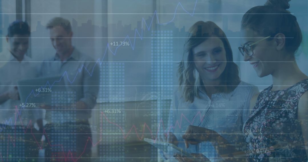 Business Team Analyzing Data with Digital Interface Graphs