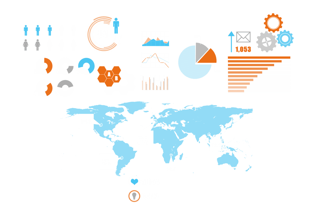 Transparent World Map with Graphs Digital Infographic Vector