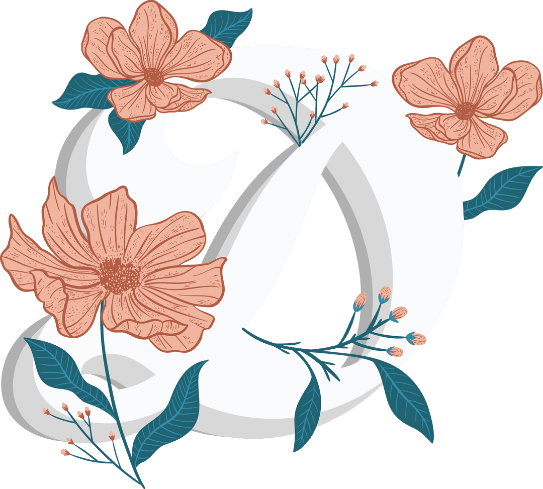 Elegant Floral Alphabet D with Pink Blooms on Transparent Background