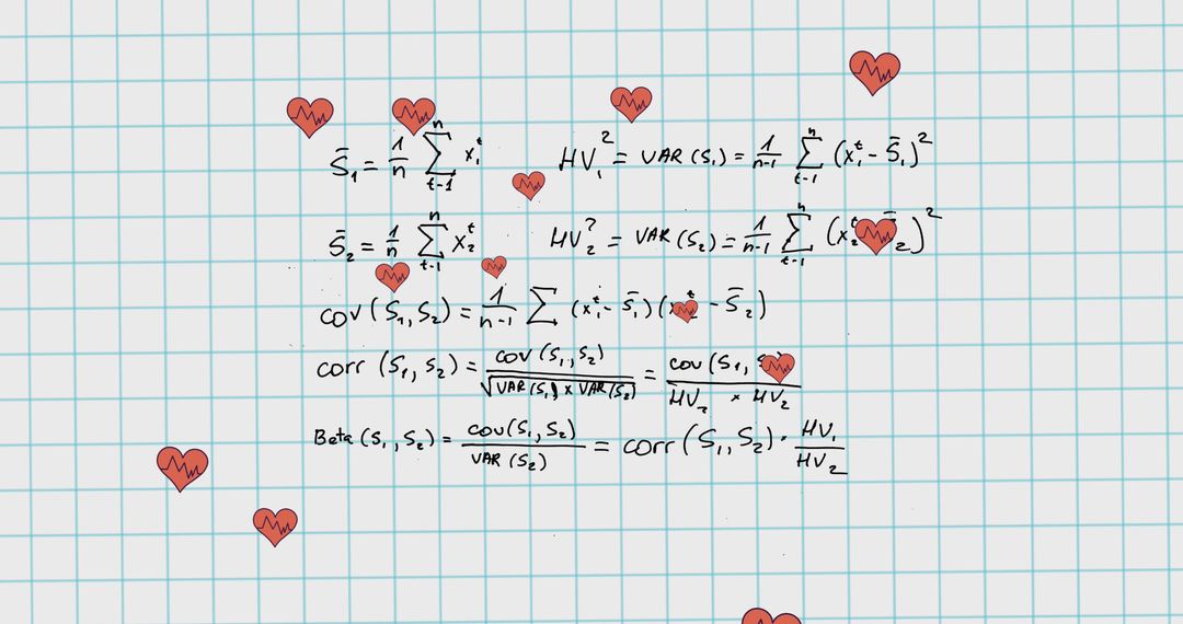 Mathematical Equations with Falling Hearts on Graph Paper
