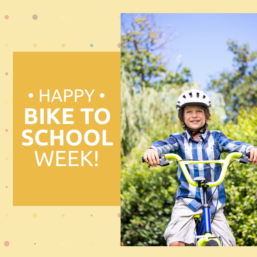 Smiling Boy Celebrating Bike to School Week Outdoors - Download Free Stock Templates Pikwizard.com