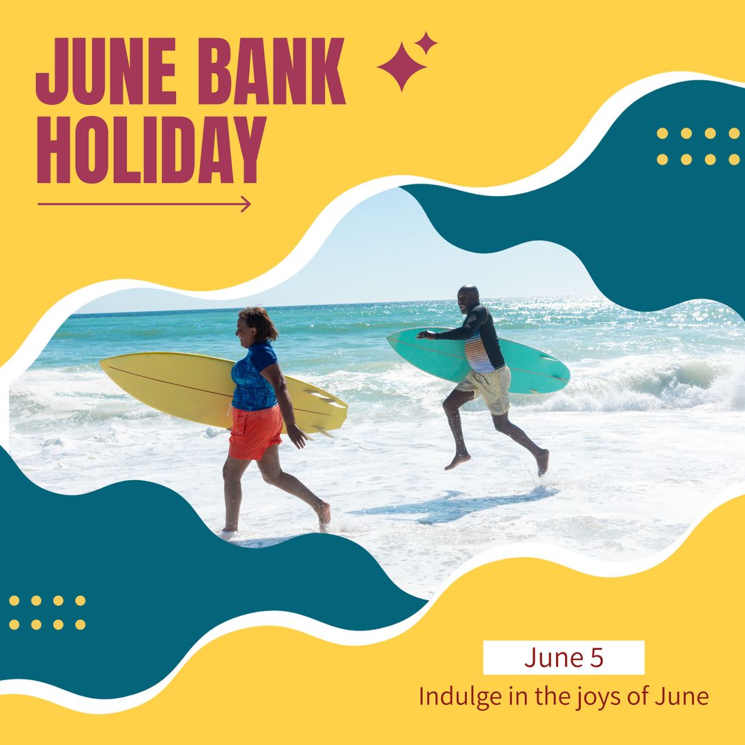 Multiracial Seniors Celebrating June Bank Holiday at Beach