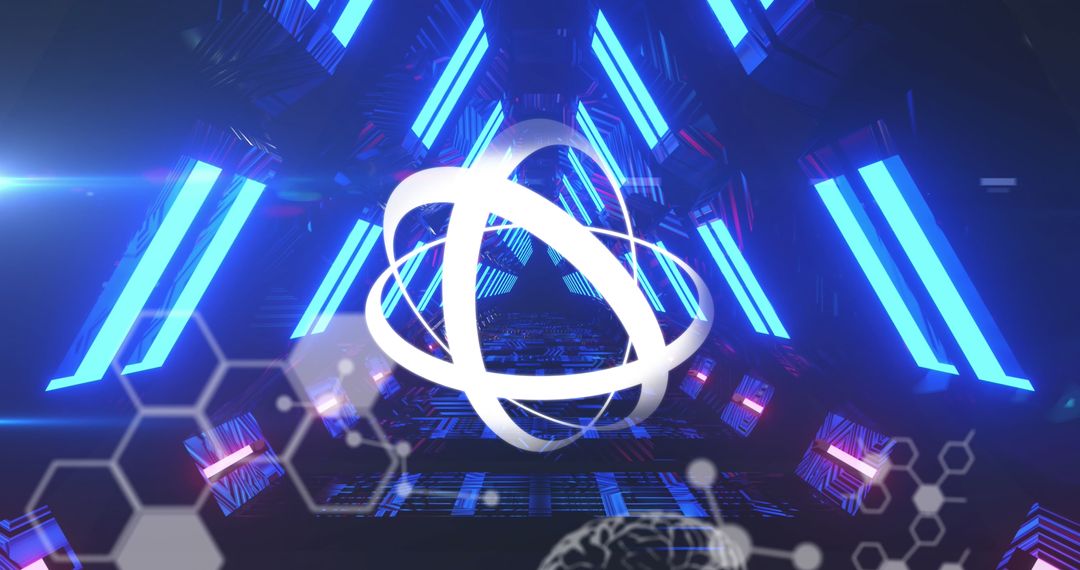 Futuristic Tunnel with Neon Lights and Data Elements