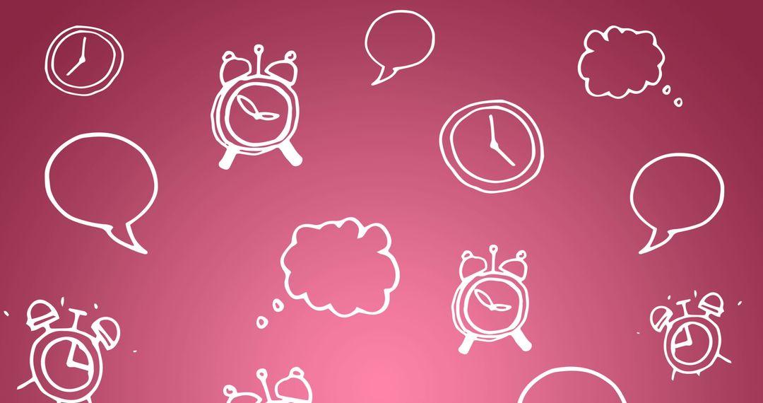 School Concepts with Clocks and Thought Bubbles on Pink Background