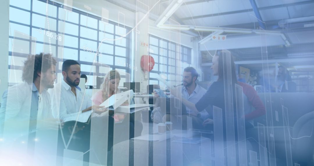 Collaborative Office Team Working on Financial Data Analysis