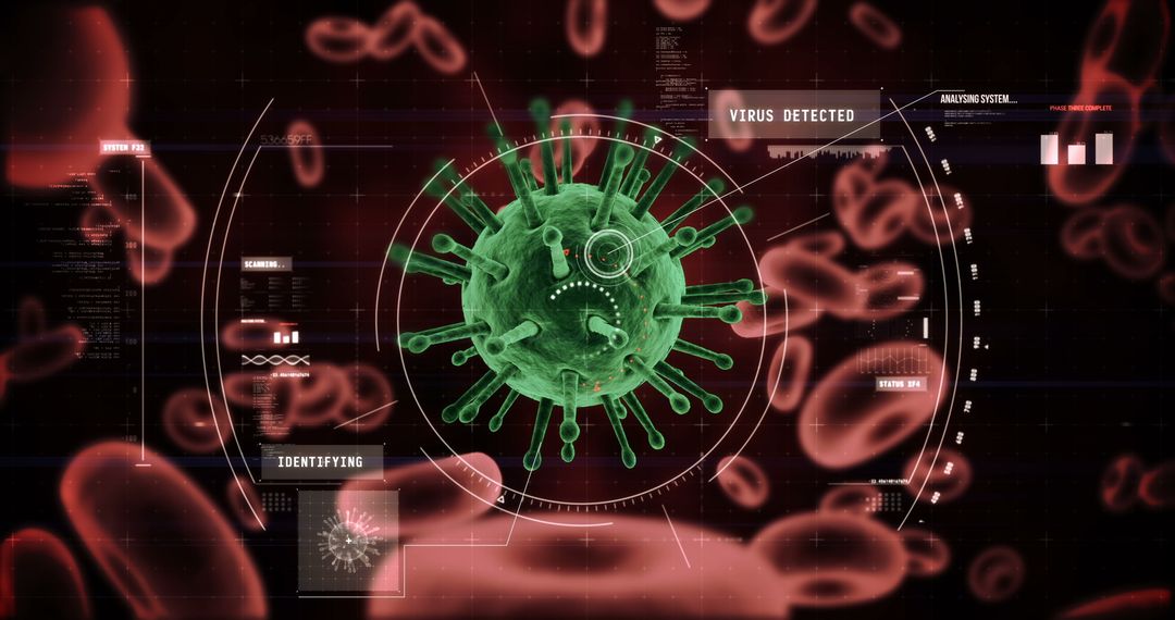 Digitized Visual of Virus Cells with Red Blood Cells