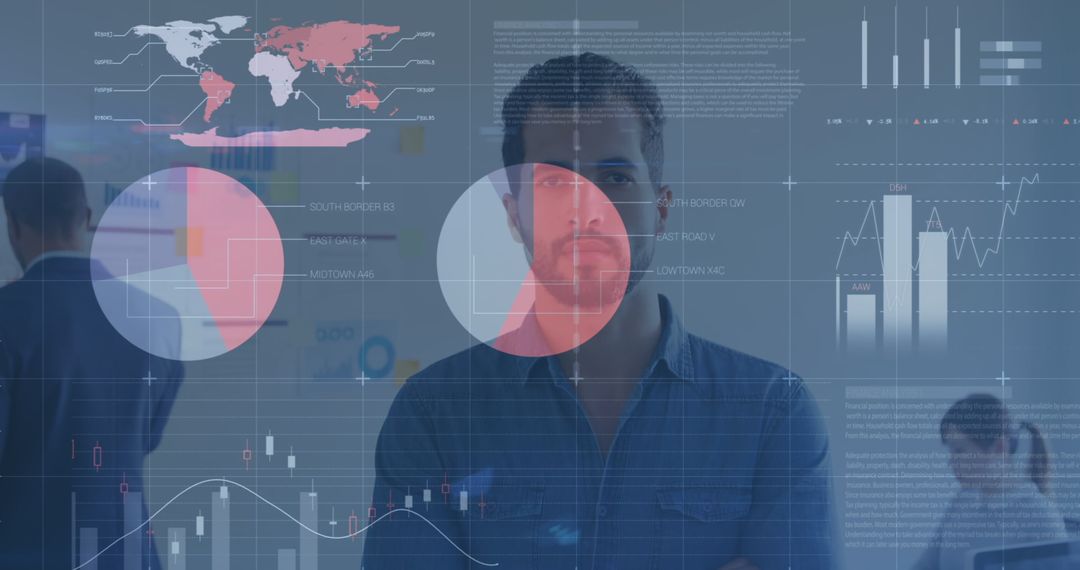 Businessman Analyzing Digital Data with Infographics and Analytics