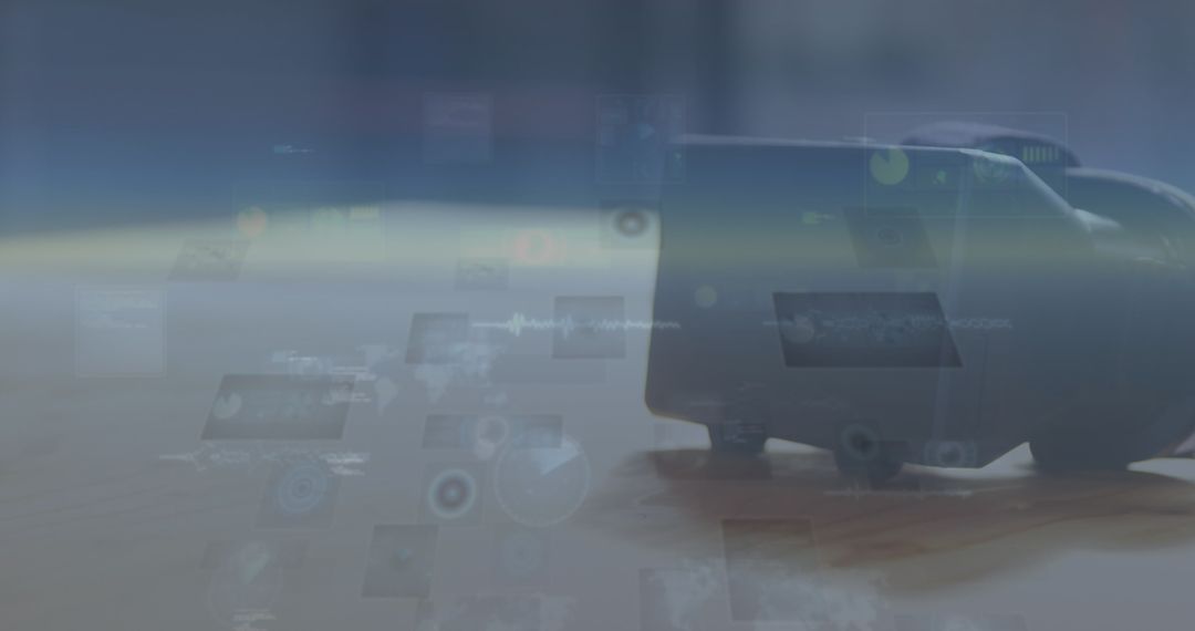 Data Processing Interface Over VR Headset Symbolizes Tech Revolution