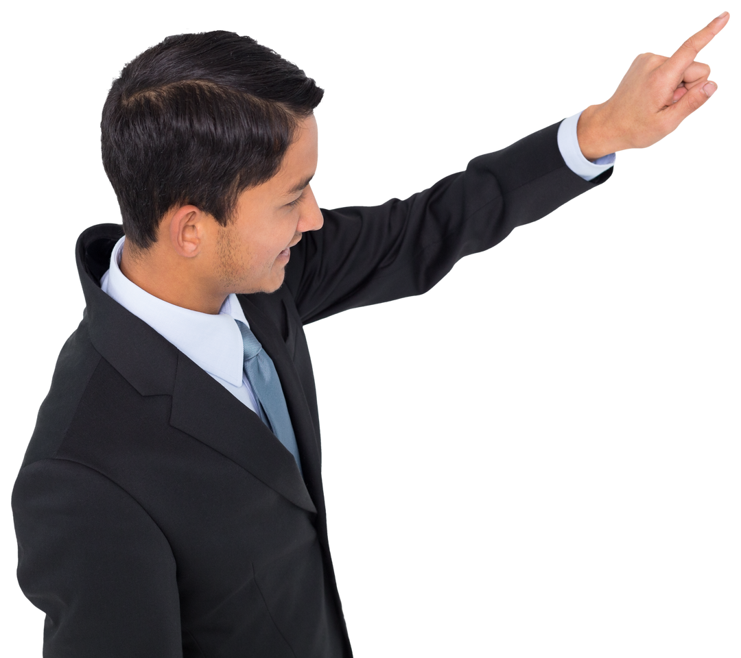 Transparent Cheerful Businessman Pointing for Presentation Use - Download Free Stock Images Pikwizard.com