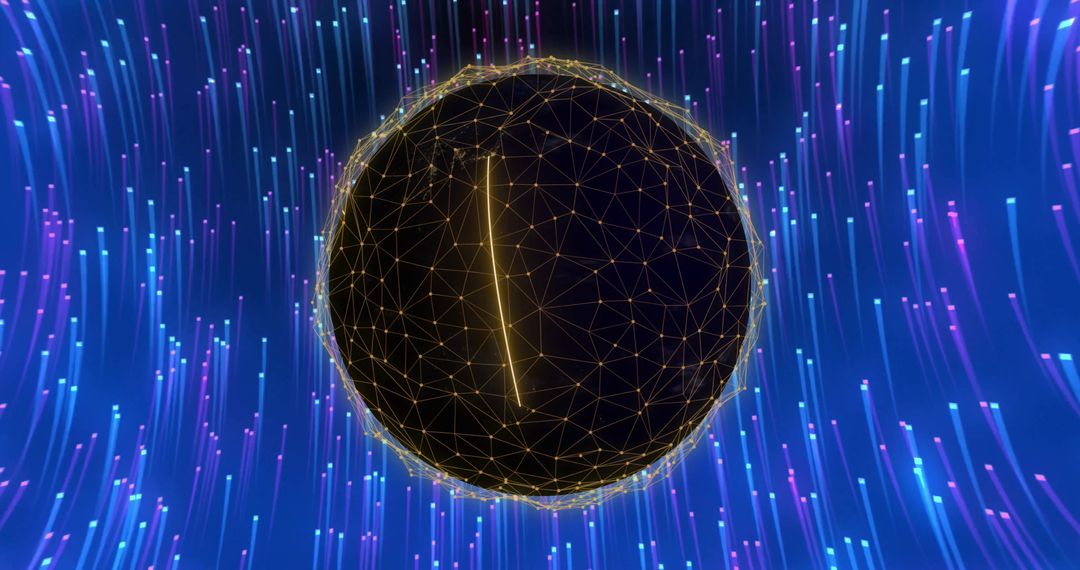 Abstract Geometric Sphere with Interconnected Lines over Neon Light Streaks