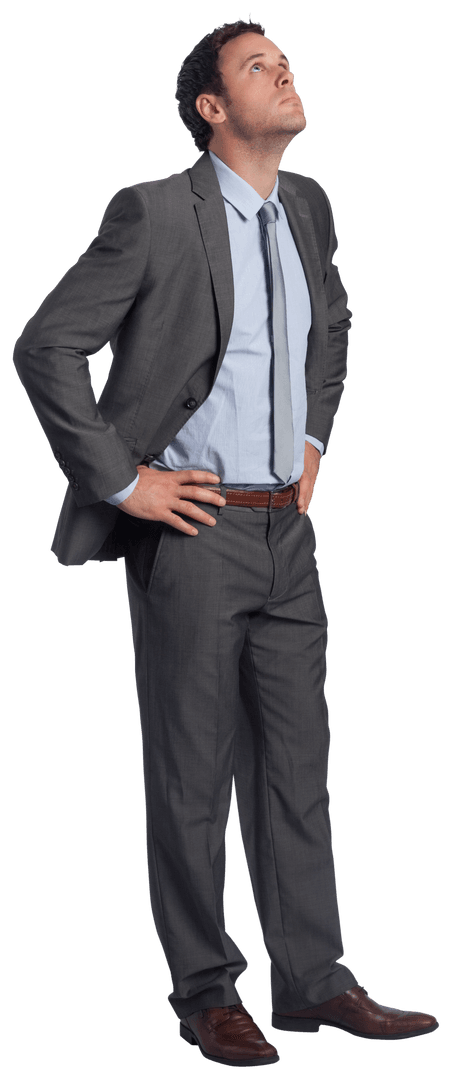 Transparent Businessman Looking Up with Confidence